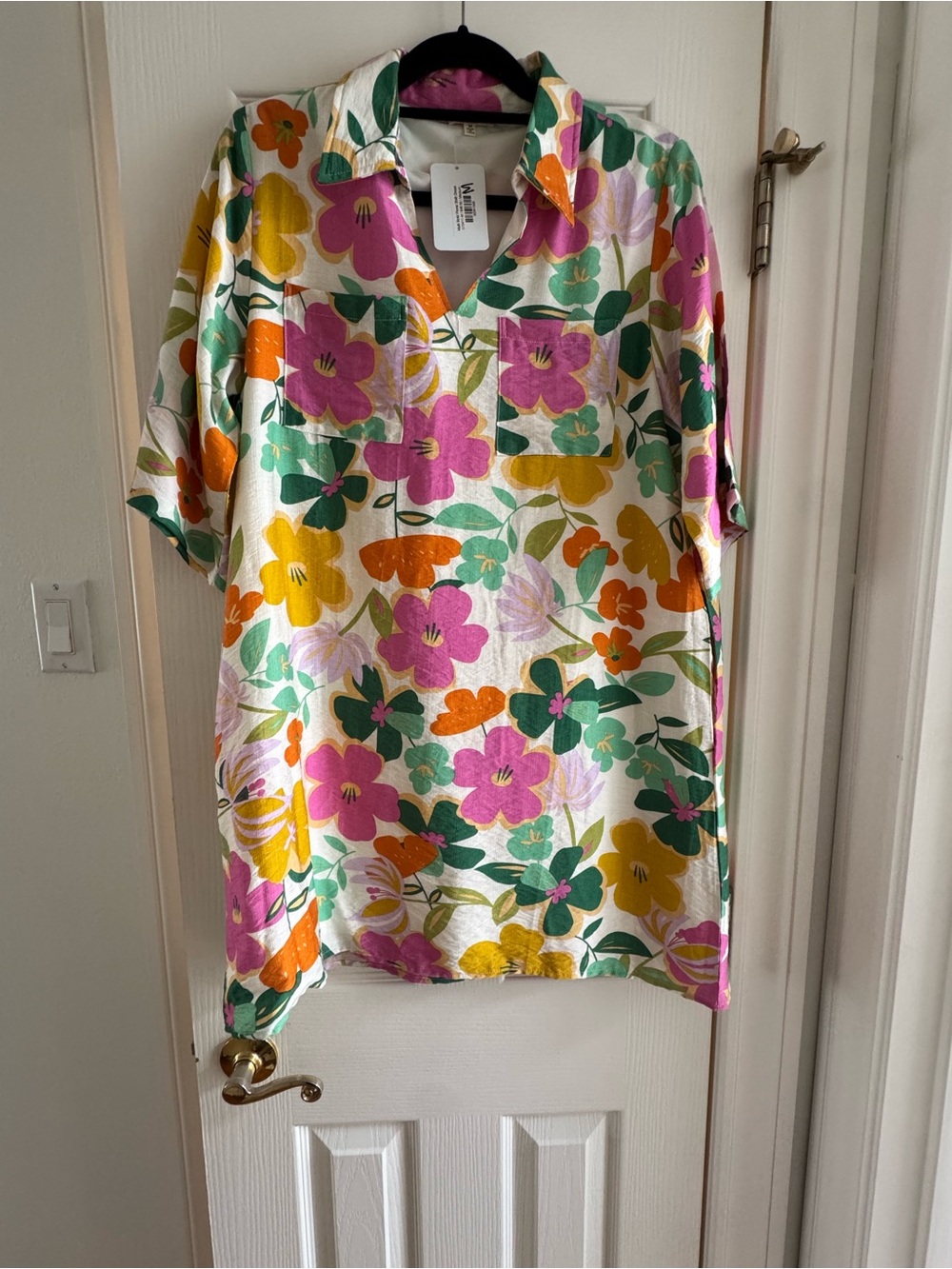 JODIFL White Floral Mini Dress with Pink, Yellow, Orange & Green (runs big)